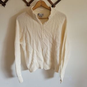 Vintage Crystal Kobe Wool Sweater Off White Cable Knit Pearl Medium